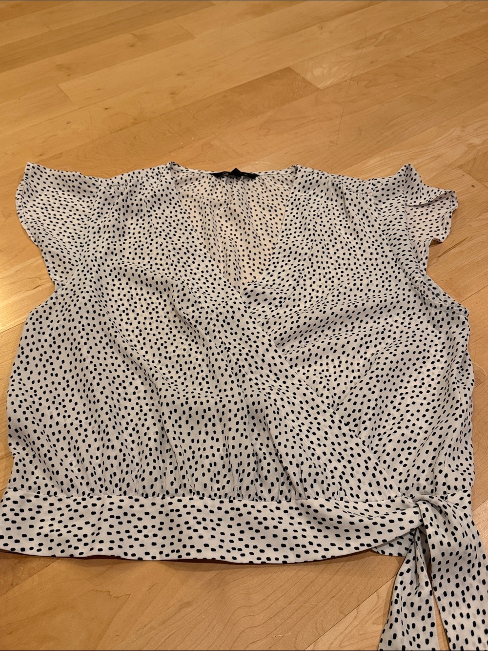 Banana Republic White Wrap Blouse with Black Dot Print
